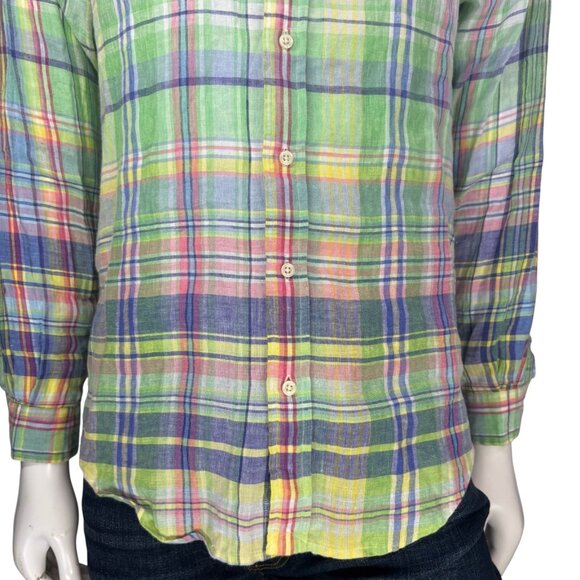 Ralph Lauren Mens Classic Fit Ocean Wash Linen Shirt Green Plaid Size S - Picture 5 of 14